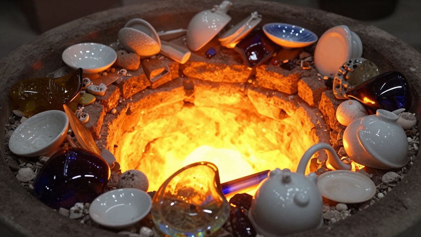 Forno caseiro queimando vidro e porcelana em alta temperatura.