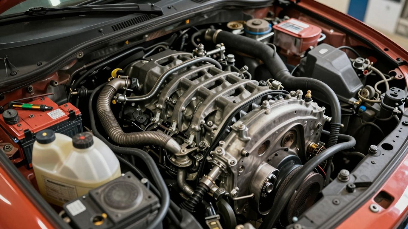 Mechanic replacing components in a clean engine bay