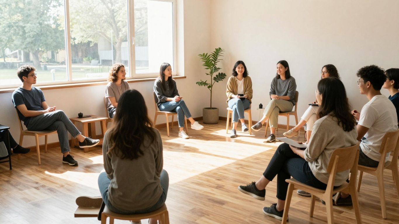 People connecting in a welcoming community space.