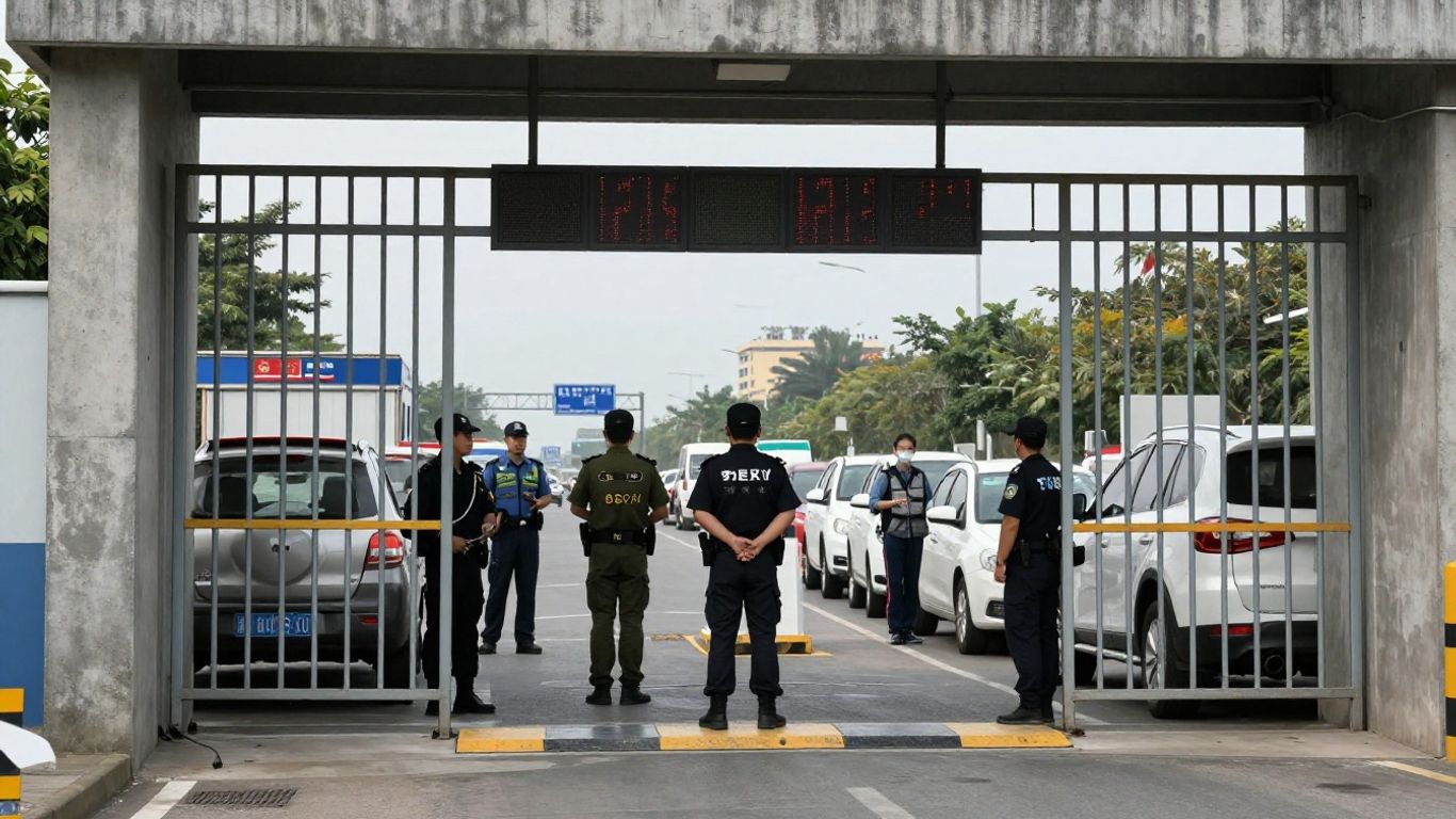Border checkpoint with security barriers visible