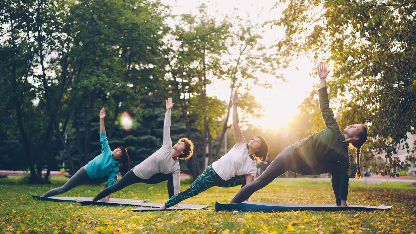 Yoga mat in a sunny park