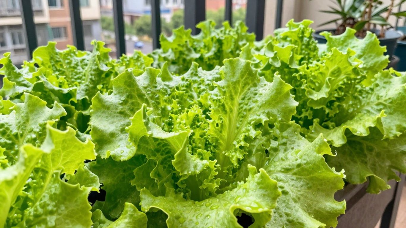 Frischer Salat auf einem sonnigen Balkon im Frühling.