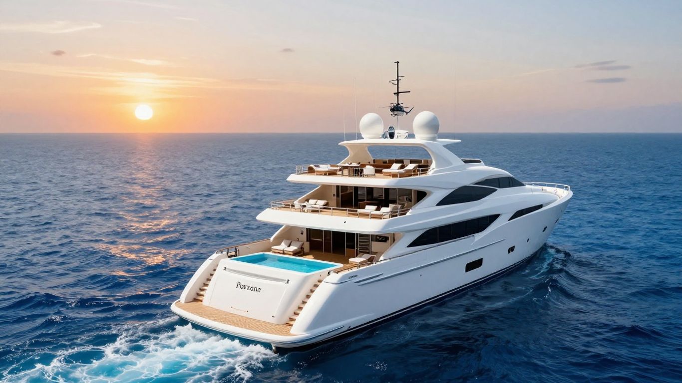 Massive white luxury yacht on clear blue ocean