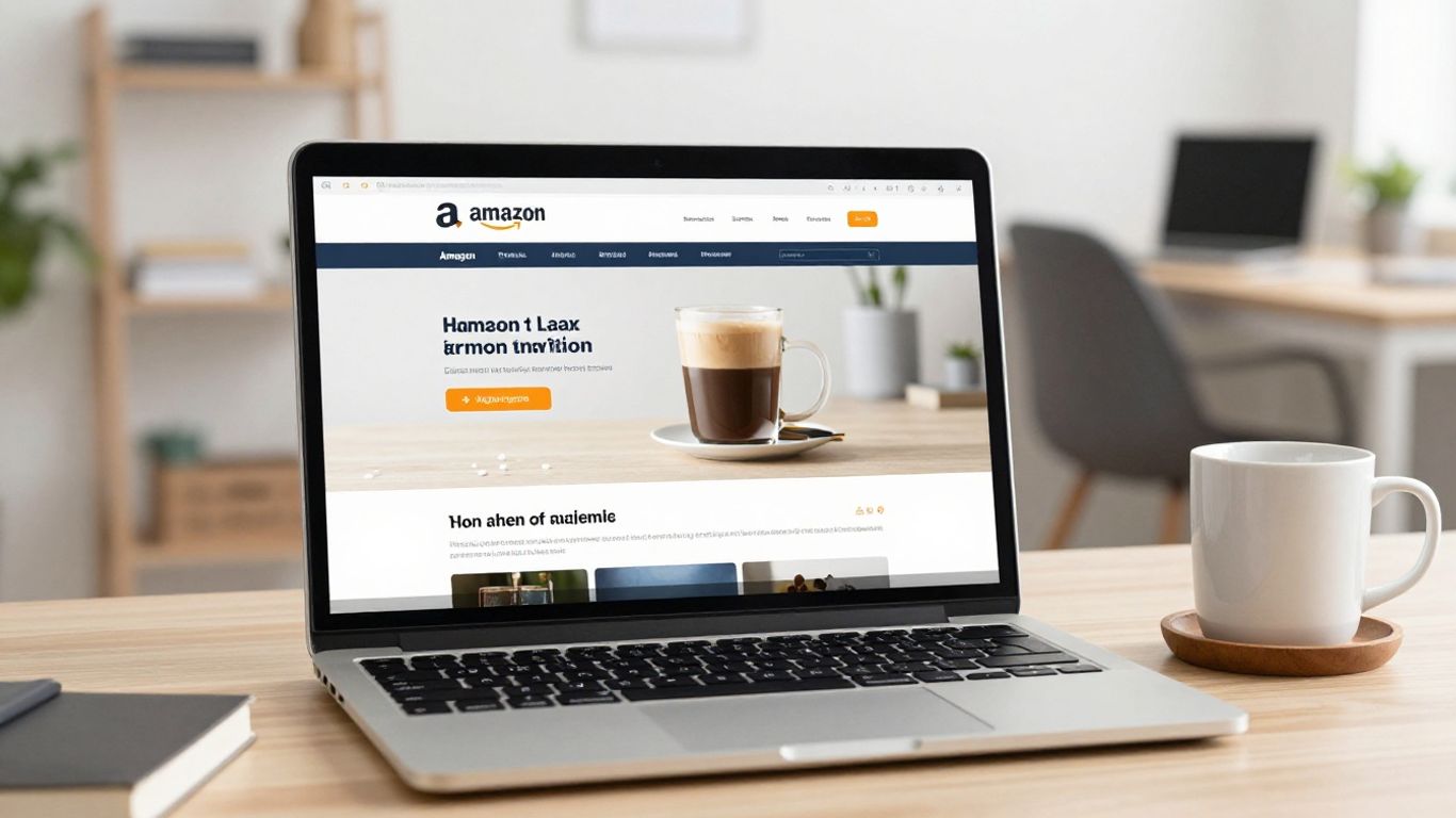 Laptop on desk with Amazon product page open