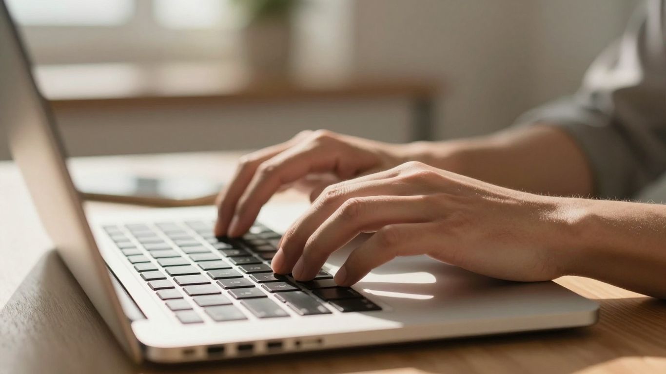 Personne tapant sur un clavier d'ordinateur portable.
