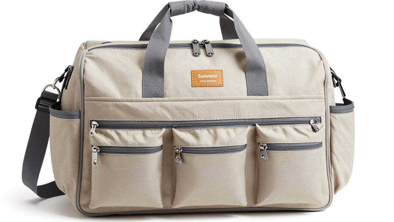 Sunveno backpack diaper bag with multiple compartments.