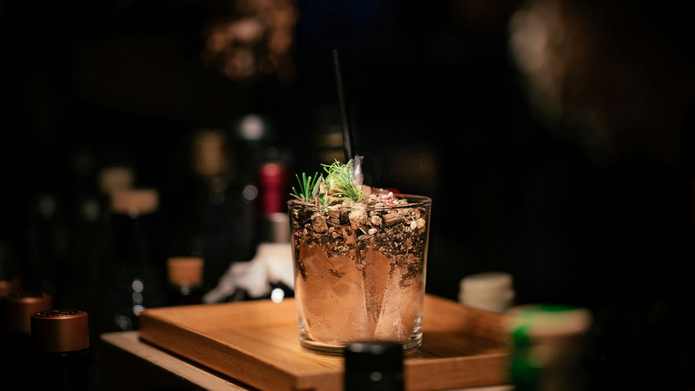 A classic handcrafted cocktail sitting on a table