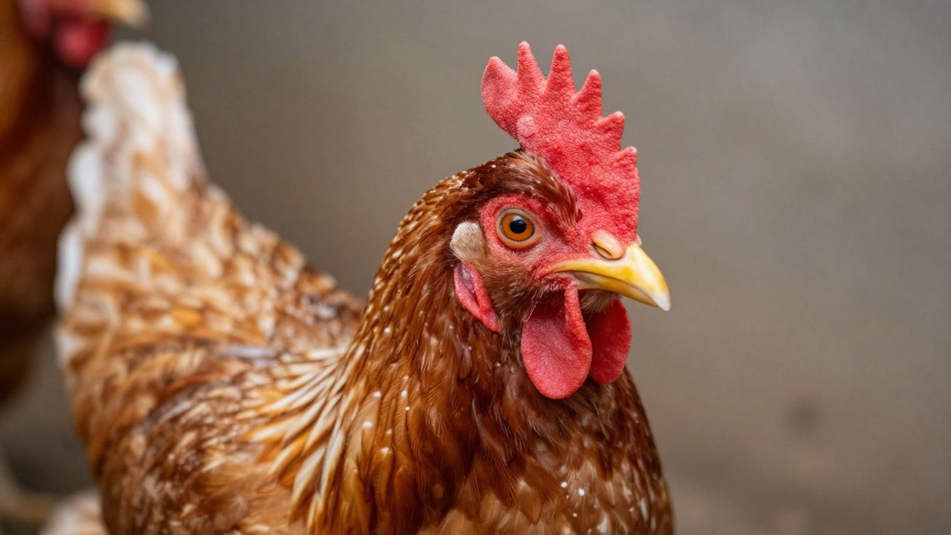 Zdjęcie kury hodowlanej w gospodarstwie rolnym.
