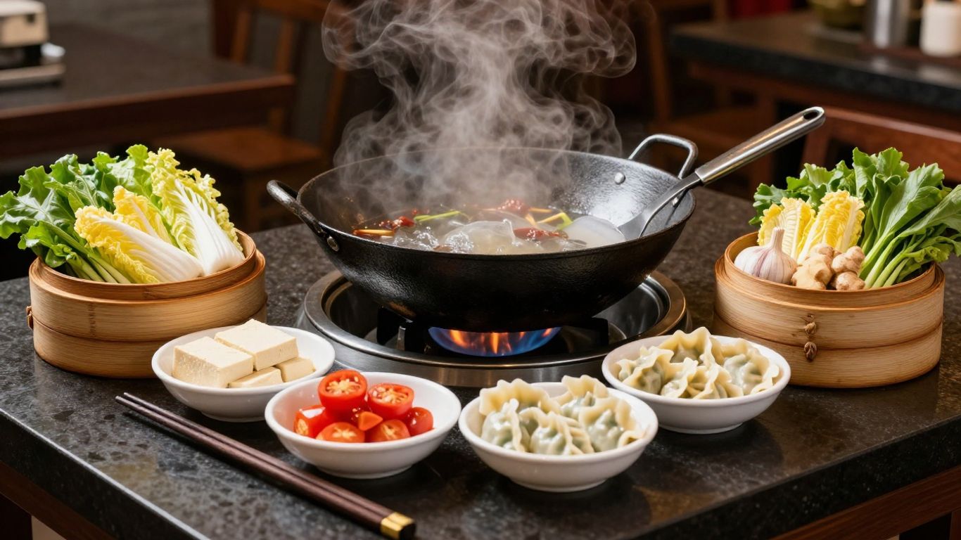 Steaming basket beside a seasoned wok