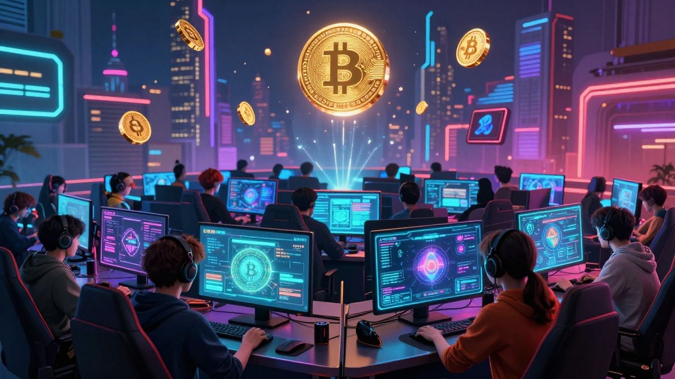Gamers playing crypto games, earning real money.