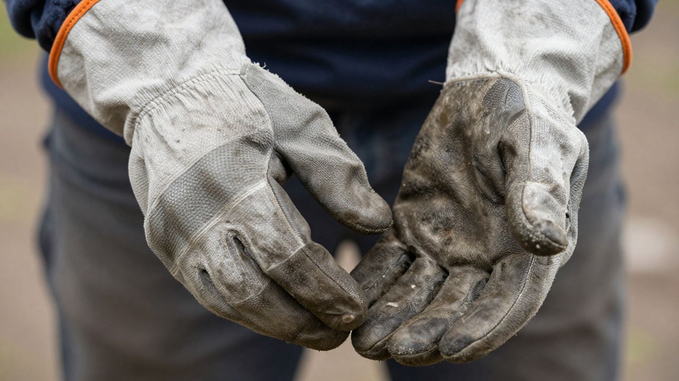 Roofer wearing durable work gloves, ready for the job.