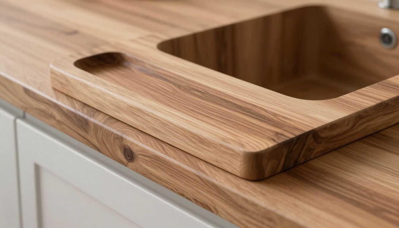 Custom wood countertop with sink cutout.