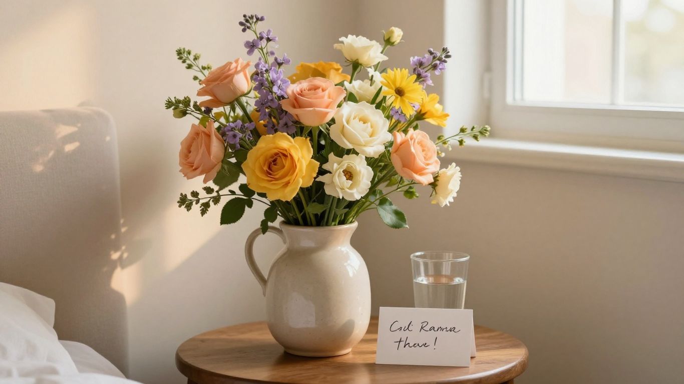 Fresh flowers in an easy-care bedside vase