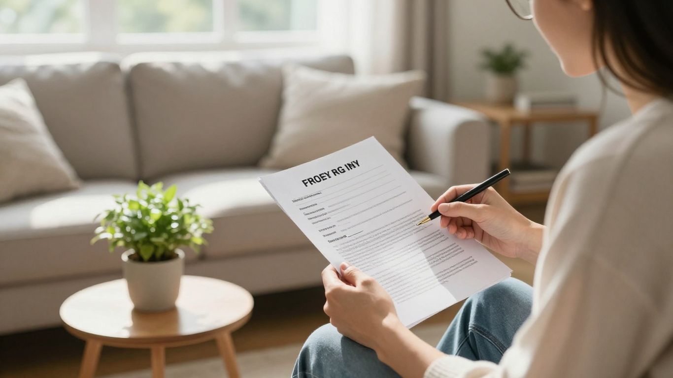Persona revisando póliza de seguro de hogar con tranquilidad.
