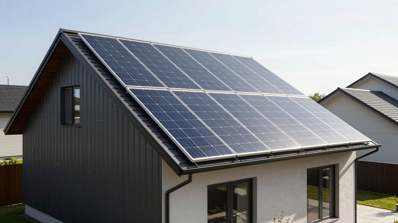 Panneaux solaires sur mur vertical d'une maison moderne.