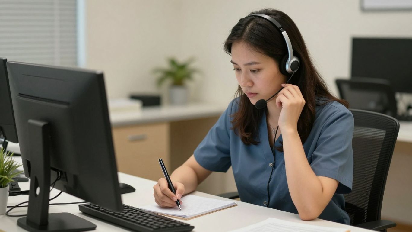 Dispatcher calmly recording details during a medical call