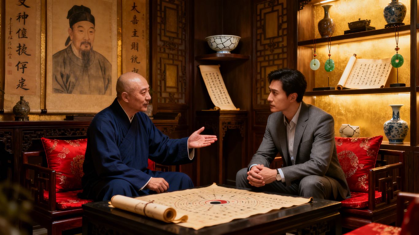 風水師引導客戶在動盪市場中尋找穩定與突破。