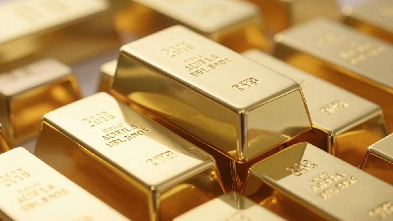 Lingots d'or brillants empilés, symbolisant les réserves mondiales.