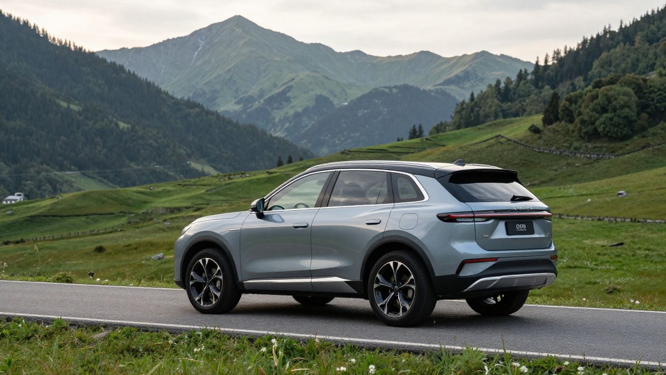 Geräumiges SUV vor alpiner Landschaft