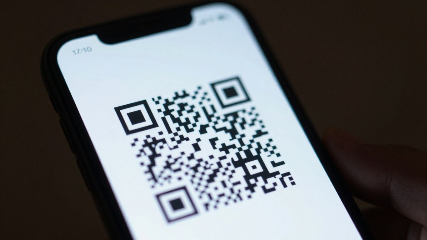 Smartphone displaying a QR code.