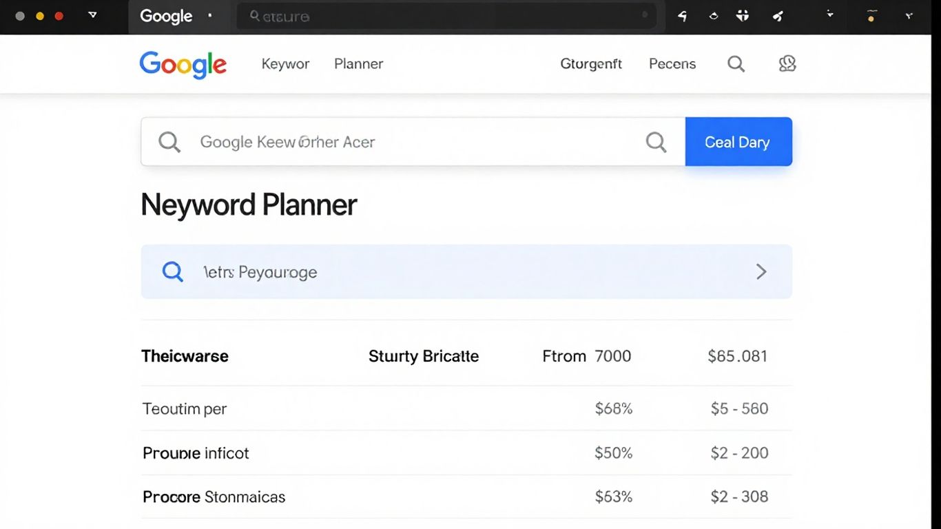 Google Keyword Planner interface with search bars and data fields.