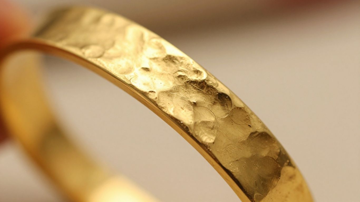Hammered gold texture bangle light reflection
