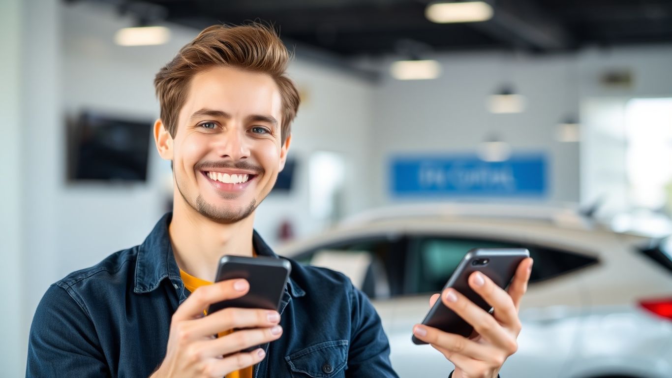 A passenger using a smartphone to manage rental bookings