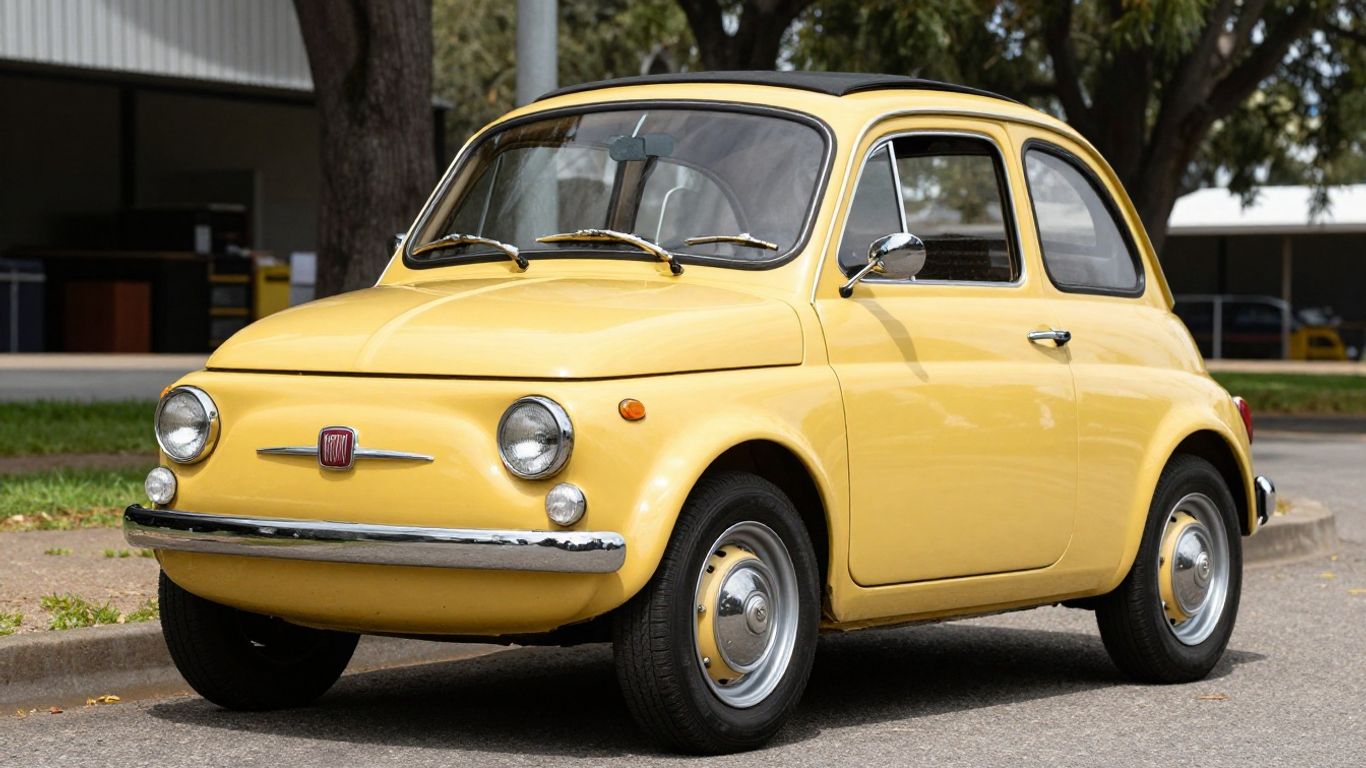 Classic Fiat 500 car parked outdoors.