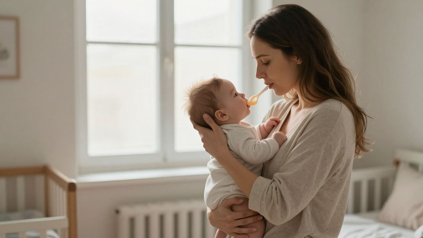 Madre alimentando a bebé de tres meses