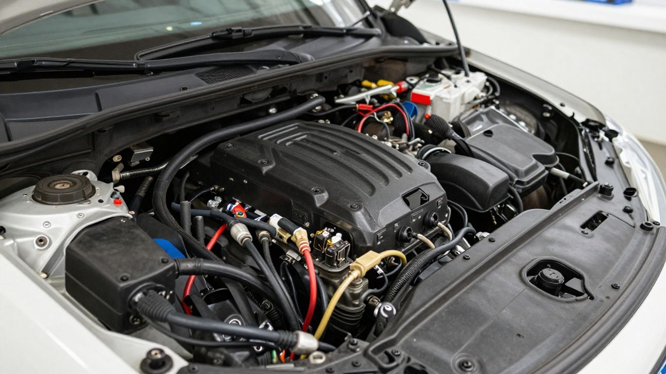 Technician examining an automotive ECU