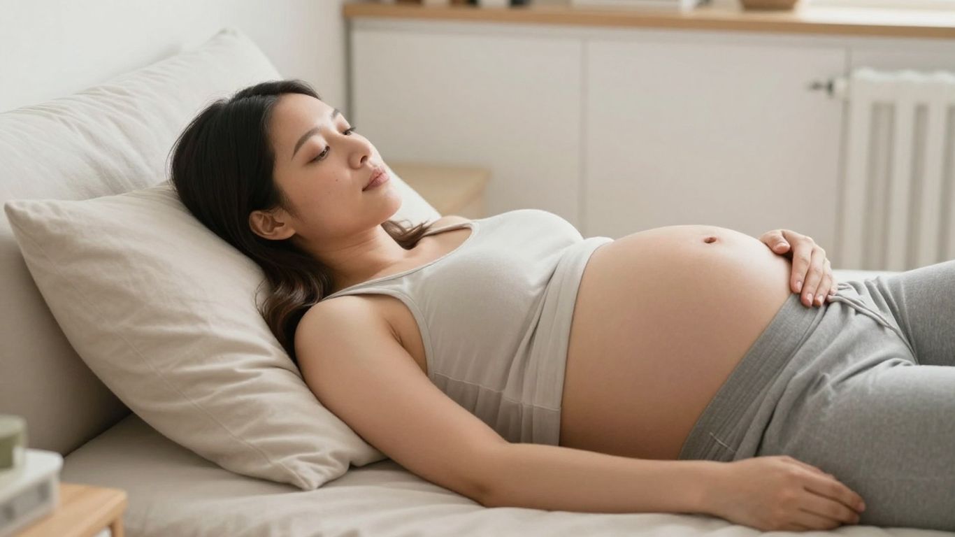 Abdomen embarazado descansando en casa