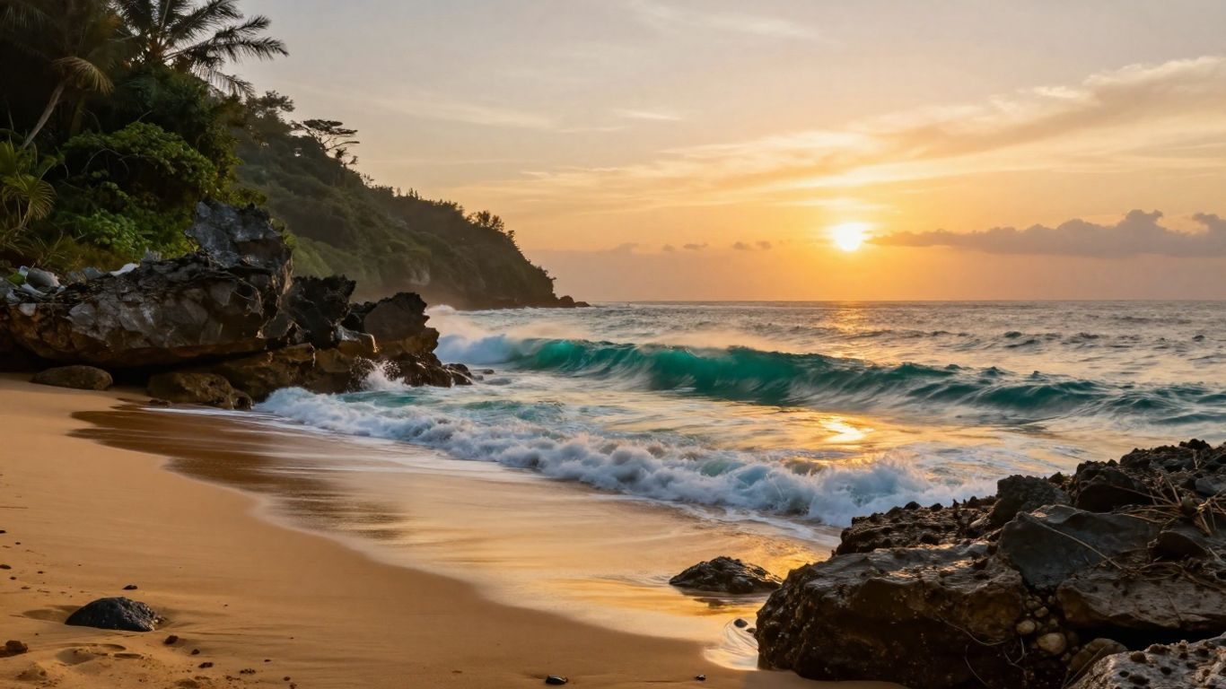 View of the local surf break at sunrise