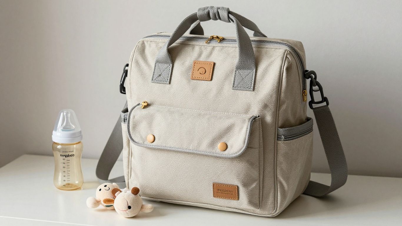 Personalized diaper bag with baby essentials.