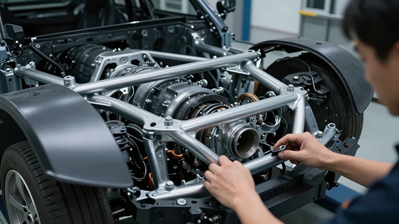 Automotive chassis undergoing a thorough inspection process