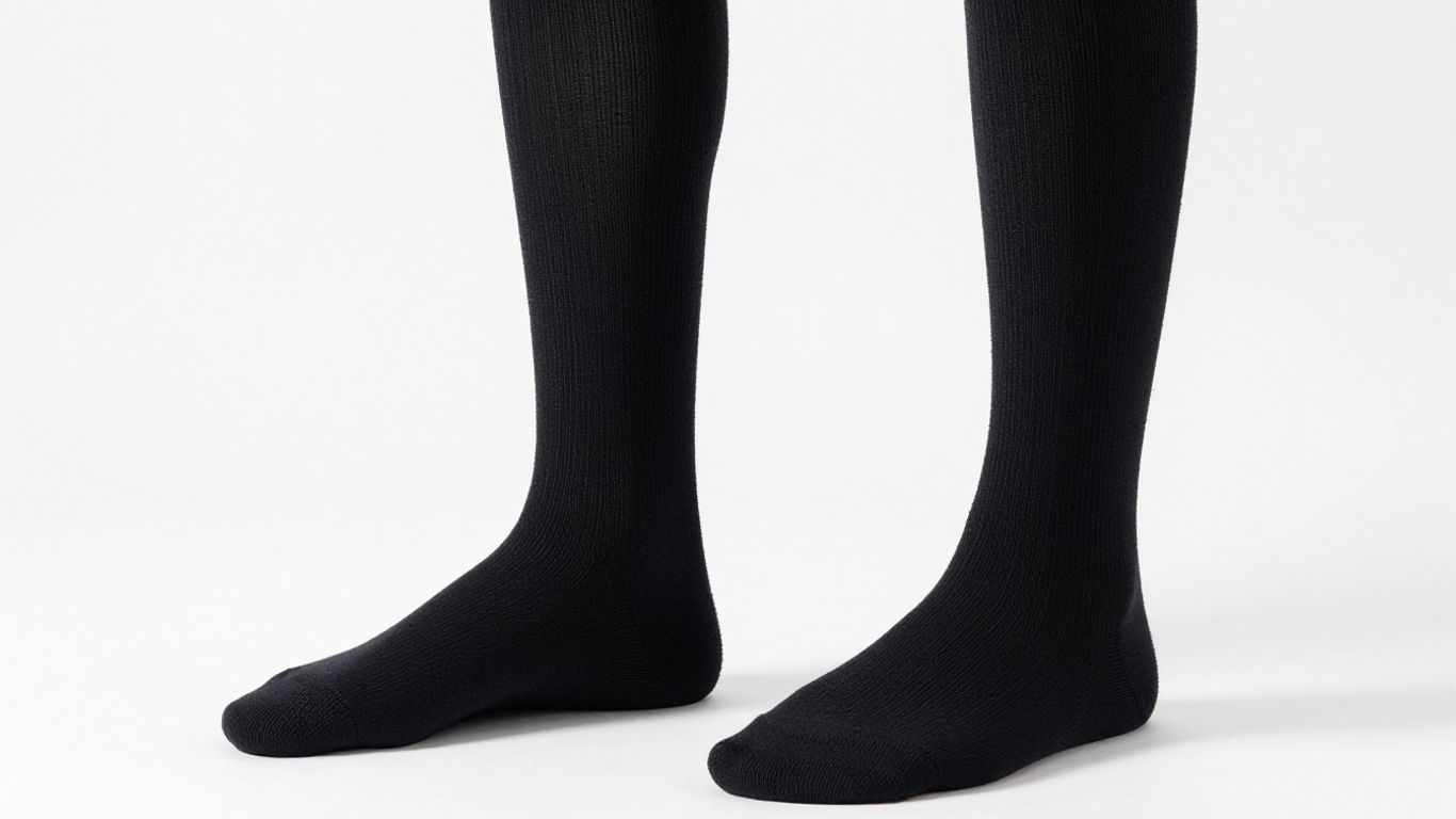 Thigh-high compression socks on legs