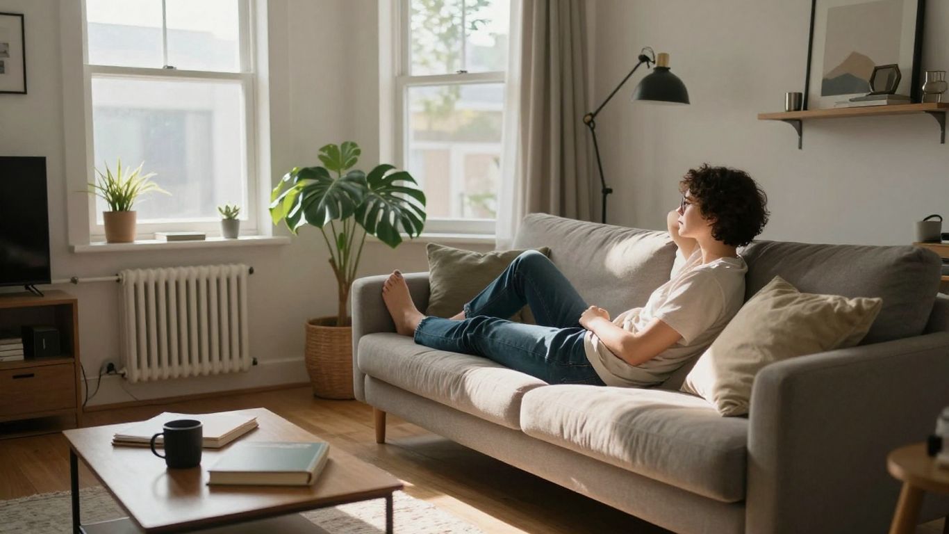 Persona relajada en un apartamento seguro con seguro de inquilino.