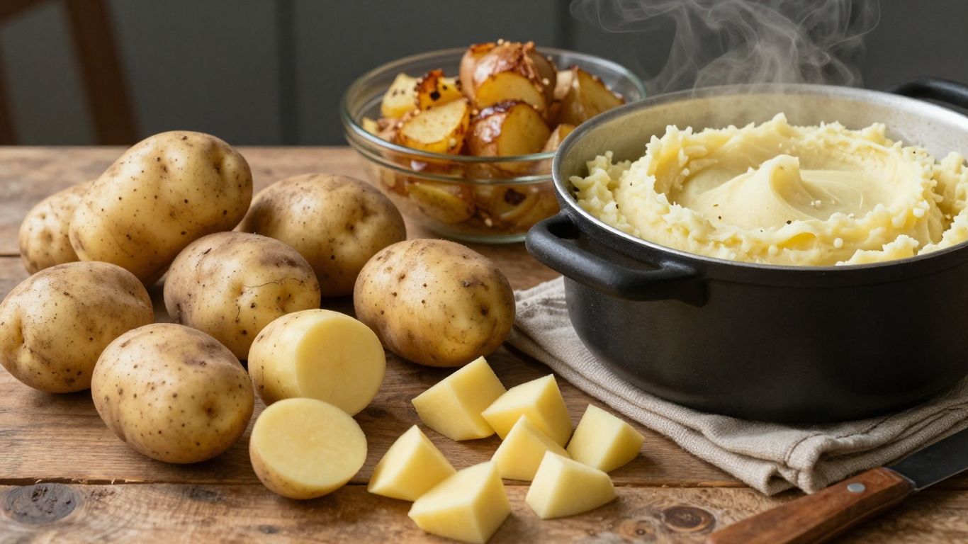 Biologische aardappelen, ovengerechten en stamppot op tafel.