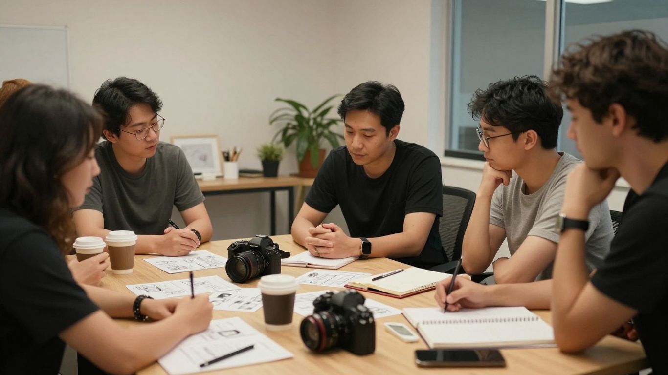 Creative team planning a brand video shoot