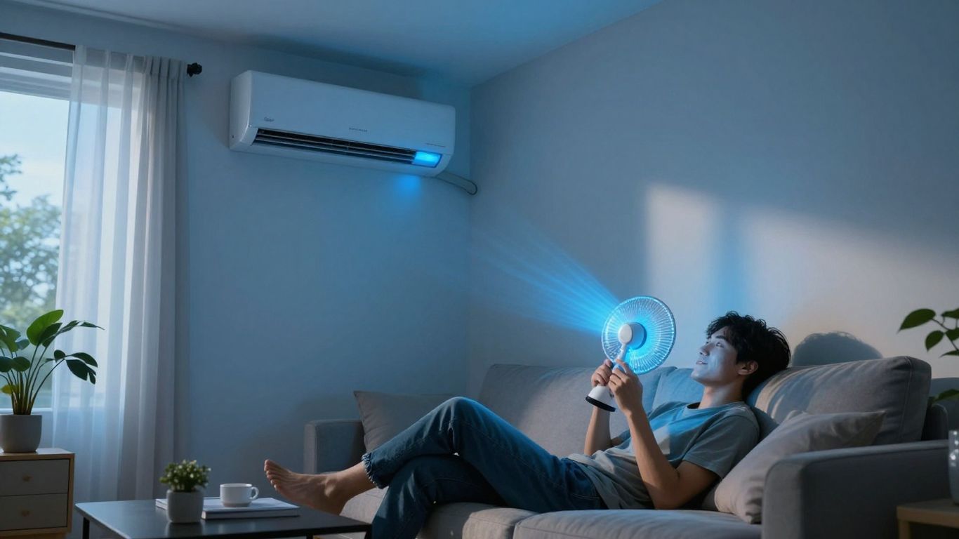 Climatiseur dans un salon ensoleillé