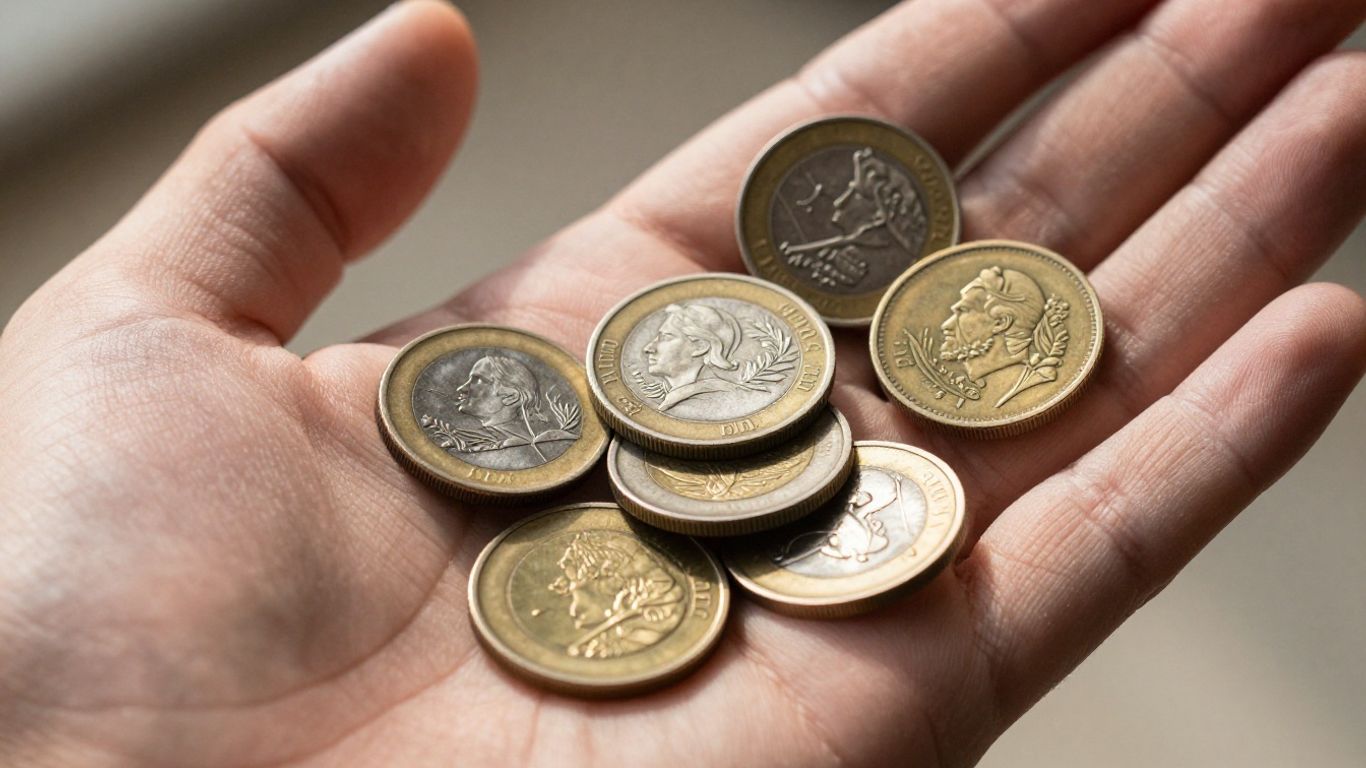 Collection of diverse coins held in hand