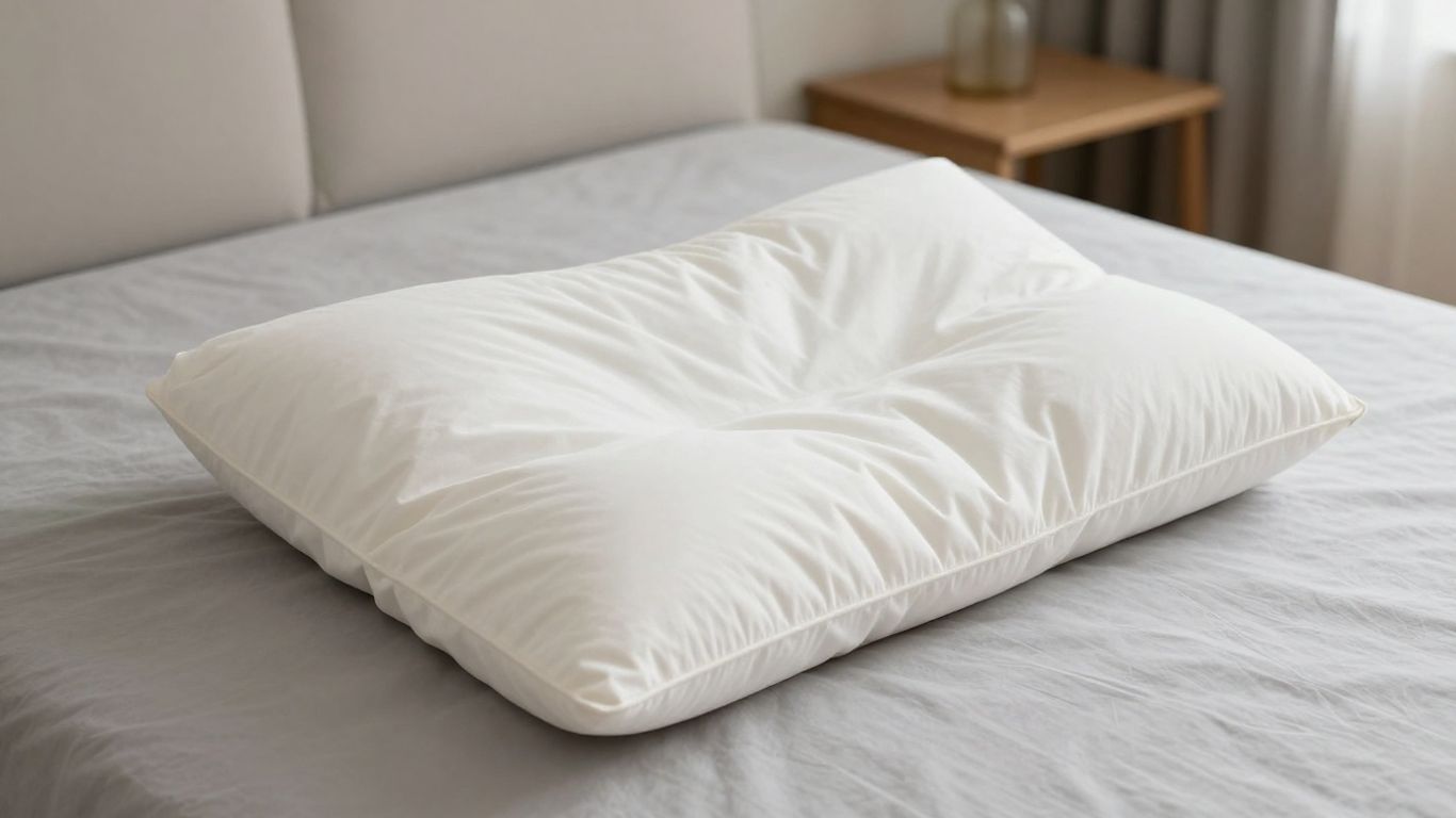 Back sleeper pillow supporting head and neck on a bed.