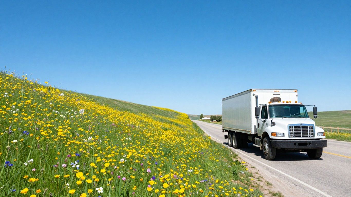 Sheridan WY contractor truck in spring landscape