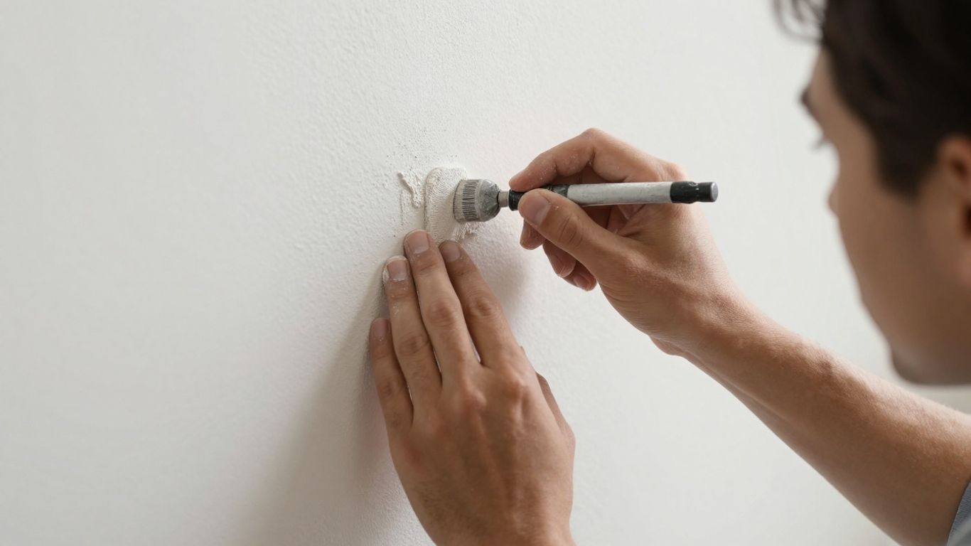 Painter sanding wall for professional finish.