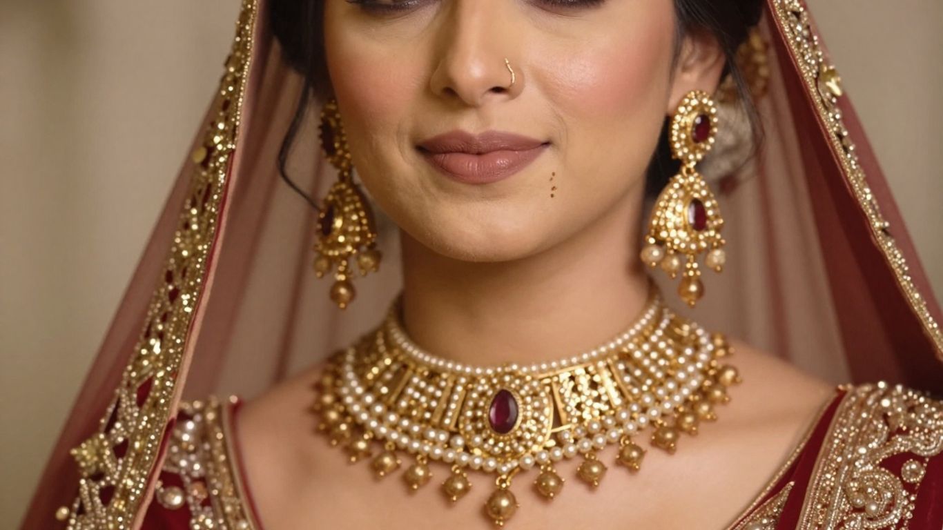 Bridal jewellery sets worn by a smiling bride