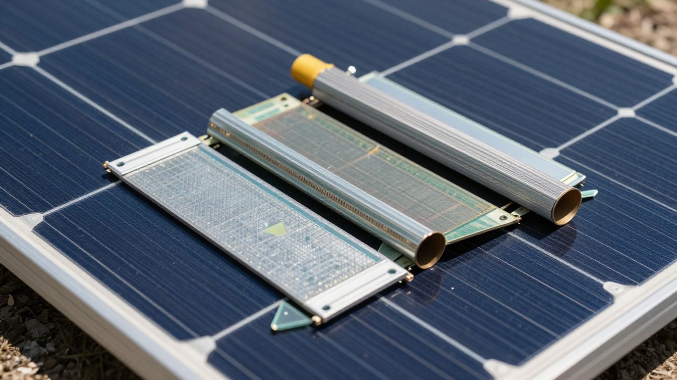 Panneau solaire démonté, matériaux recyclés, technologie propre.