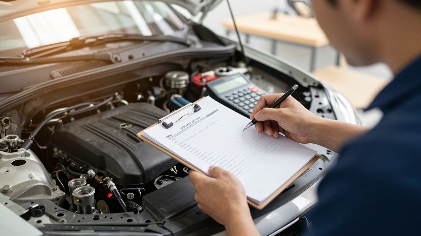 Mechanic reviewing engine repair estimate