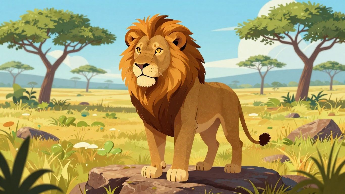 Majestic lion king of the savanna in a game illustration.