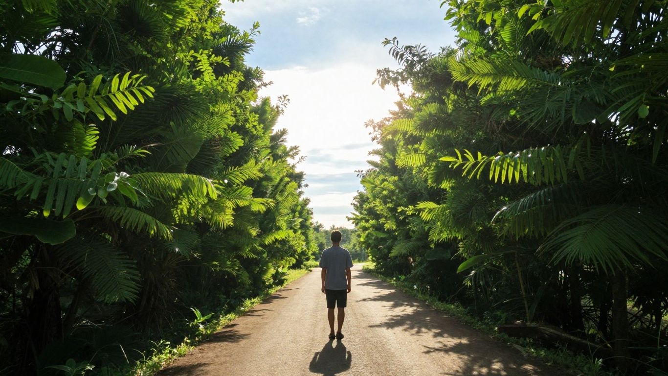 Person looking towards a bright future path.