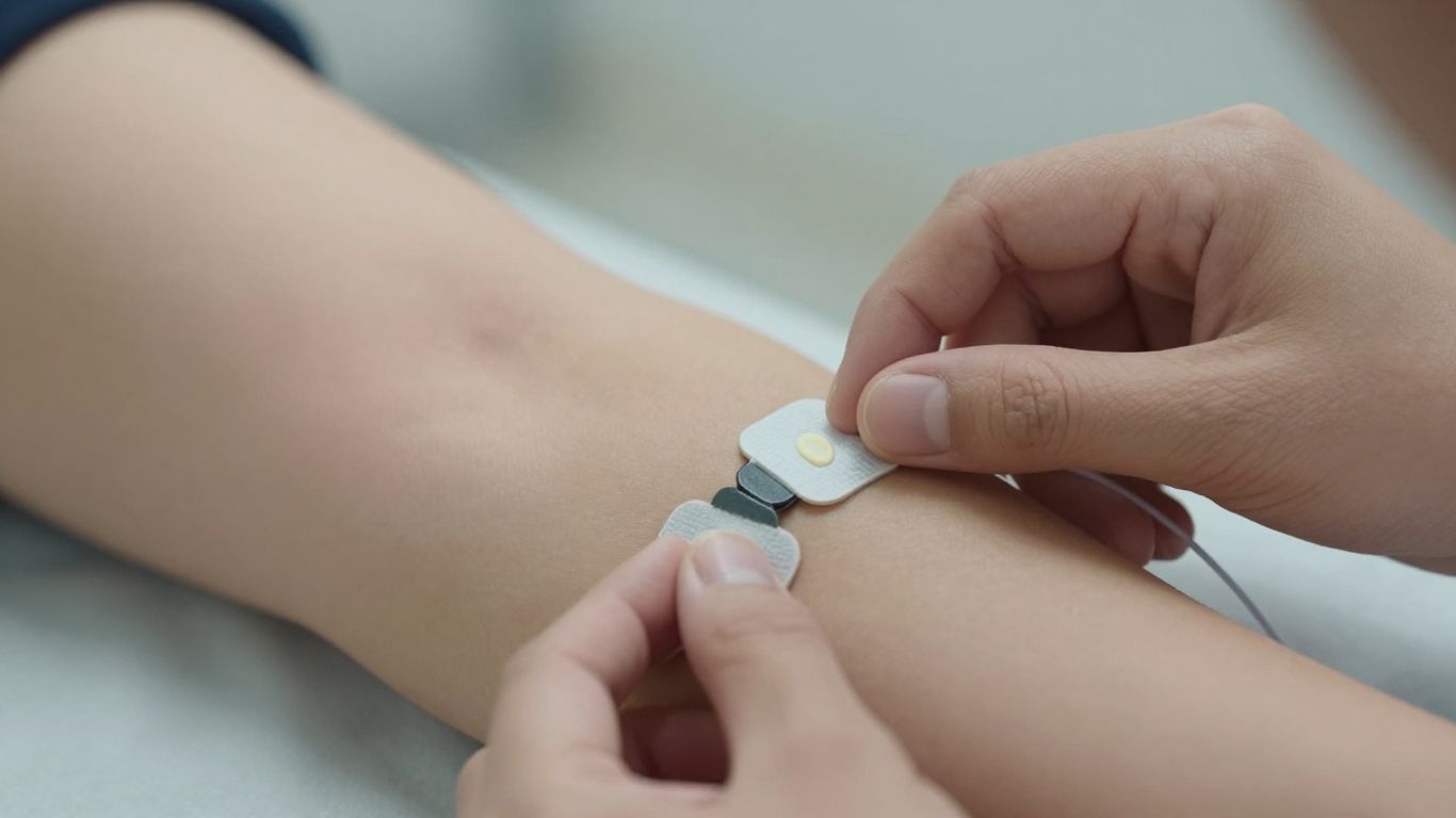 Patient receiving NCS/EMG test with electrodes on arm.