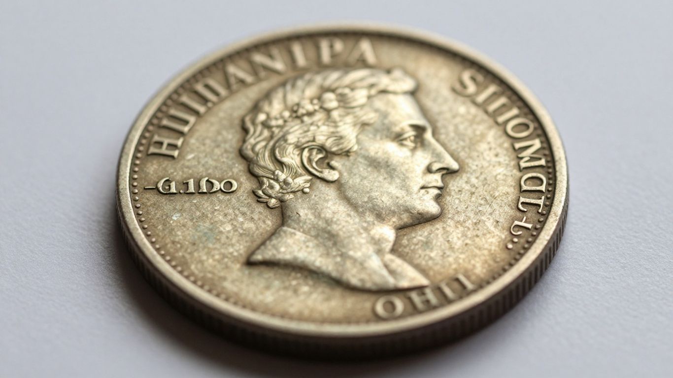 Close-up of a rare, antique coin.